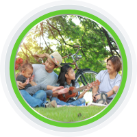 Family playing in garden